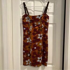 Nanette Lepore Dress Women's 10 Brown Maroon Floral Satin Embroidered 90's Y2K